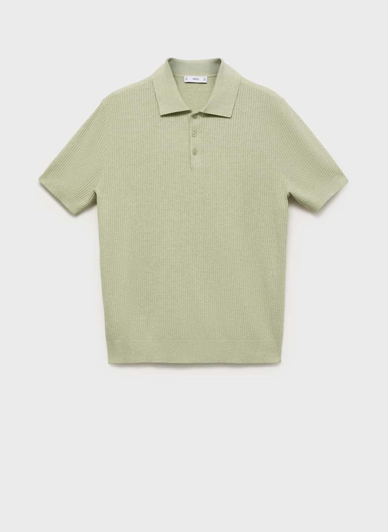 Mango Man Ribbed Knit Polo Shirt  - Image 5
