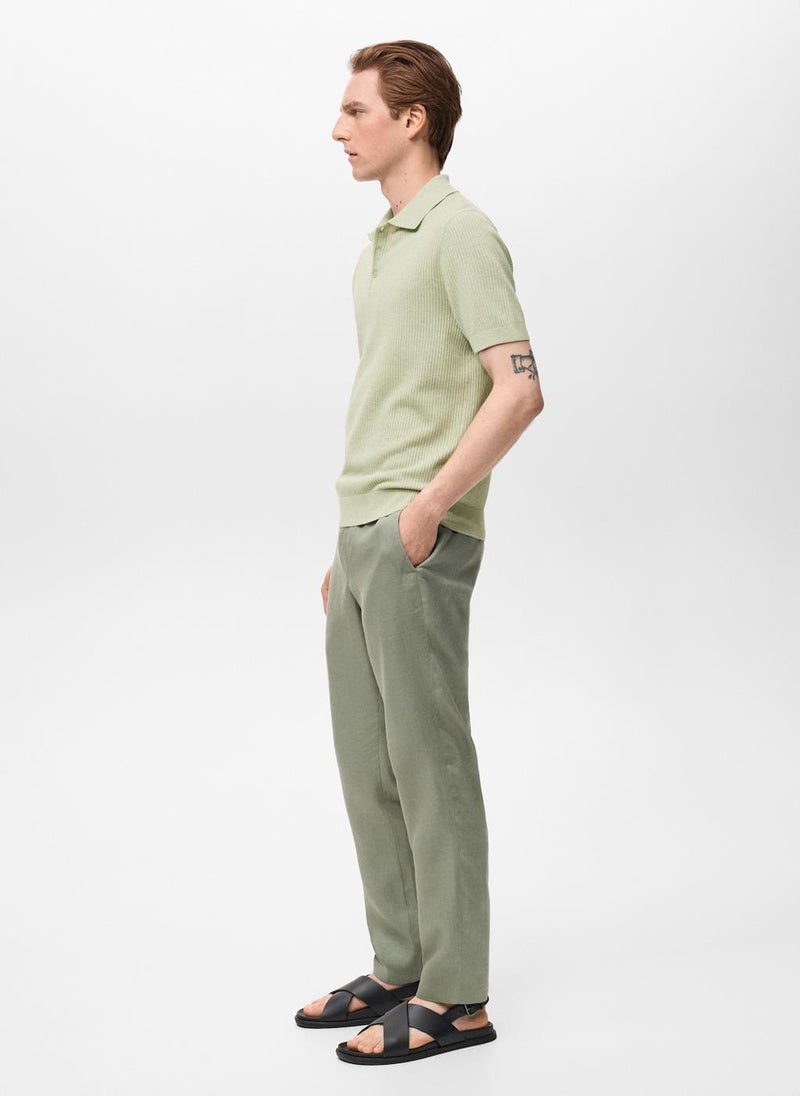 Mango Man Ribbed Knit Polo Shirt  - Image 3