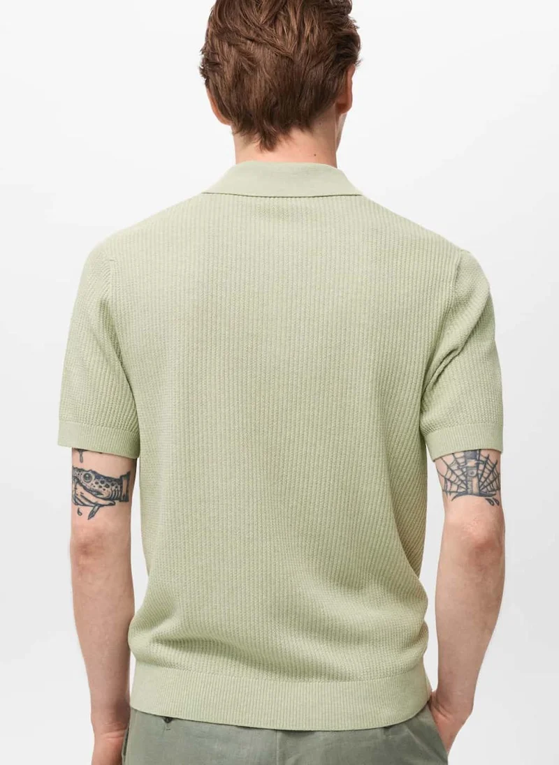 Mango Man Ribbed Knit Polo Shirt