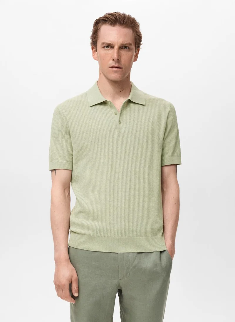Ribbed Knit Polo Shirt