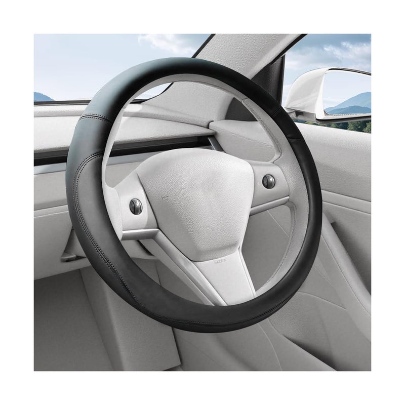 Ywdiml Car Steering Wheel Cover 15 Inch Leather AntiSlip Breathable Vehicle Steering Wheel Protecter with Comfortable Feel Automotive Interior Accessories Universal for SUV Sedan Truck Black - Image 3