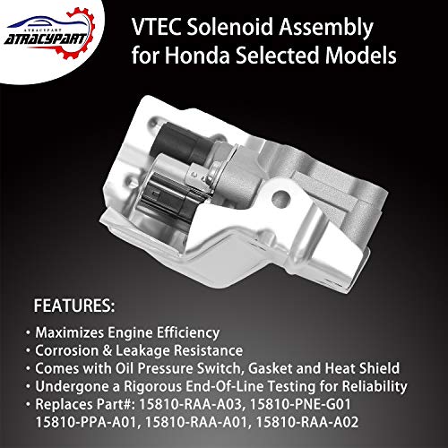 ATRACYPART VTEC Solenoid Spool Valve Assembly with Oil Pressure Switch and Gasket | for Honda Accord CRV CR-V Civic Si Element Acura RSX | Replace# 15810-RAA-A03 15810-PNE-G01 15810-PPA-A01 15810-RAA-A01 - Image 2