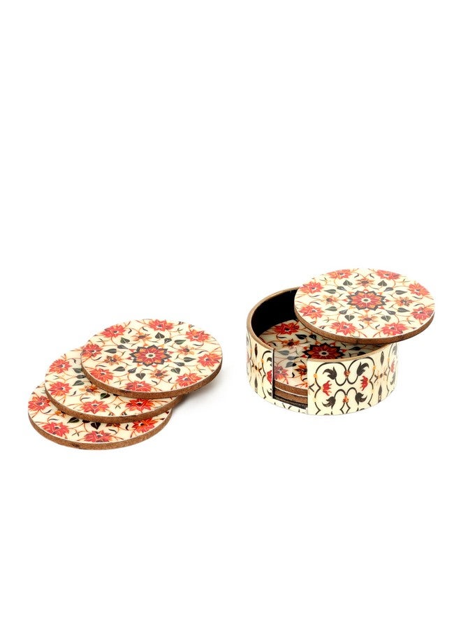 DULI Elegant Floral Wooden Coaster Set with Storage Box - Water Resistant, Digital Print Design, Durable Lacquer Finish for Table Protection, Perfect for Tea, Coffee, and Home Décor (RdOrangeFlowers) - Image 2