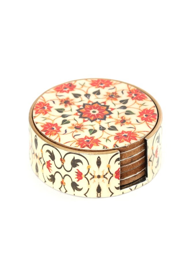 DULI Elegant Floral Wooden Coaster Set with Storage Box - Water Resistant, Digital Print Design, Durable Lacquer Finish for Table Protection, Perfect for Tea, Coffee, and Home Décor (RdOrangeFlowers) - Image 4