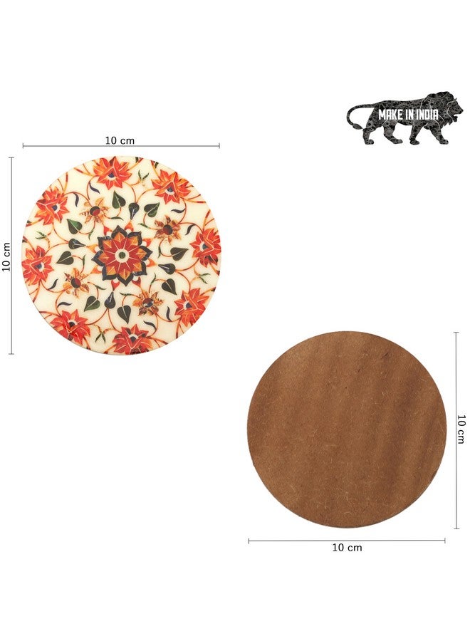 DULI Elegant Floral Wooden Coaster Set with Storage Box - Water Resistant, Digital Print Design, Durable Lacquer Finish for Table Protection, Perfect for Tea, Coffee, and Home Décor (RdOrangeFlowers) - Image 5