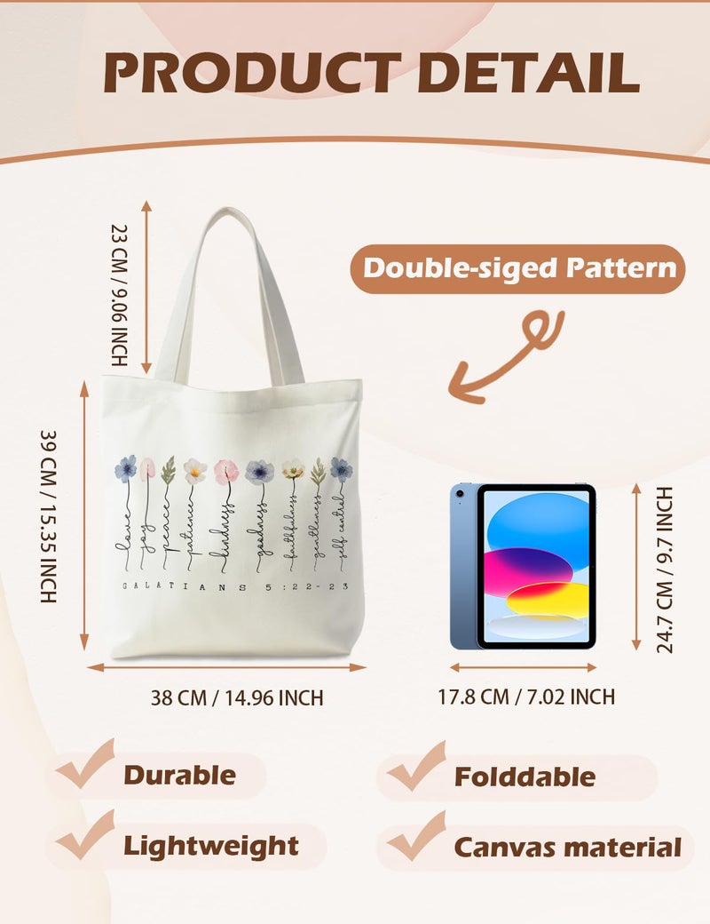 Supwhd Bible Bags for Women, Christian Tote Bag, Fruit of the Spirit Galatians 5:22-23, Bible Verse Christian Canvas Tote Bags Gifts for Women - Image 5
