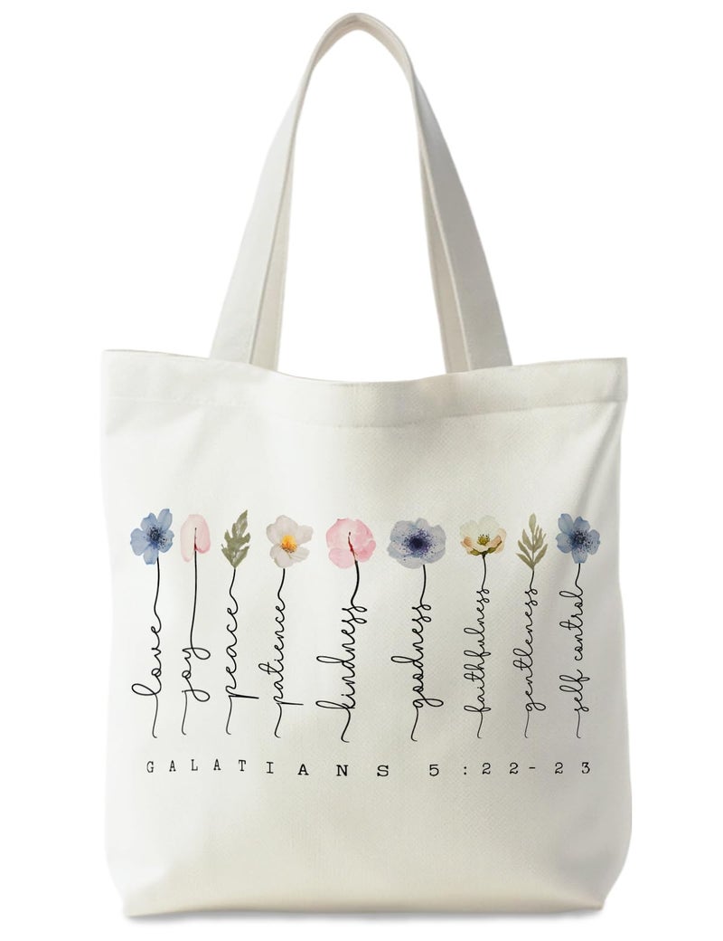 Supwhd Bible Bags for Women, Christian Tote Bag, Fruit of the Spirit Galatians 5:22-23, Bible Verse Christian Canvas Tote Bags Gifts for Women - Image 1