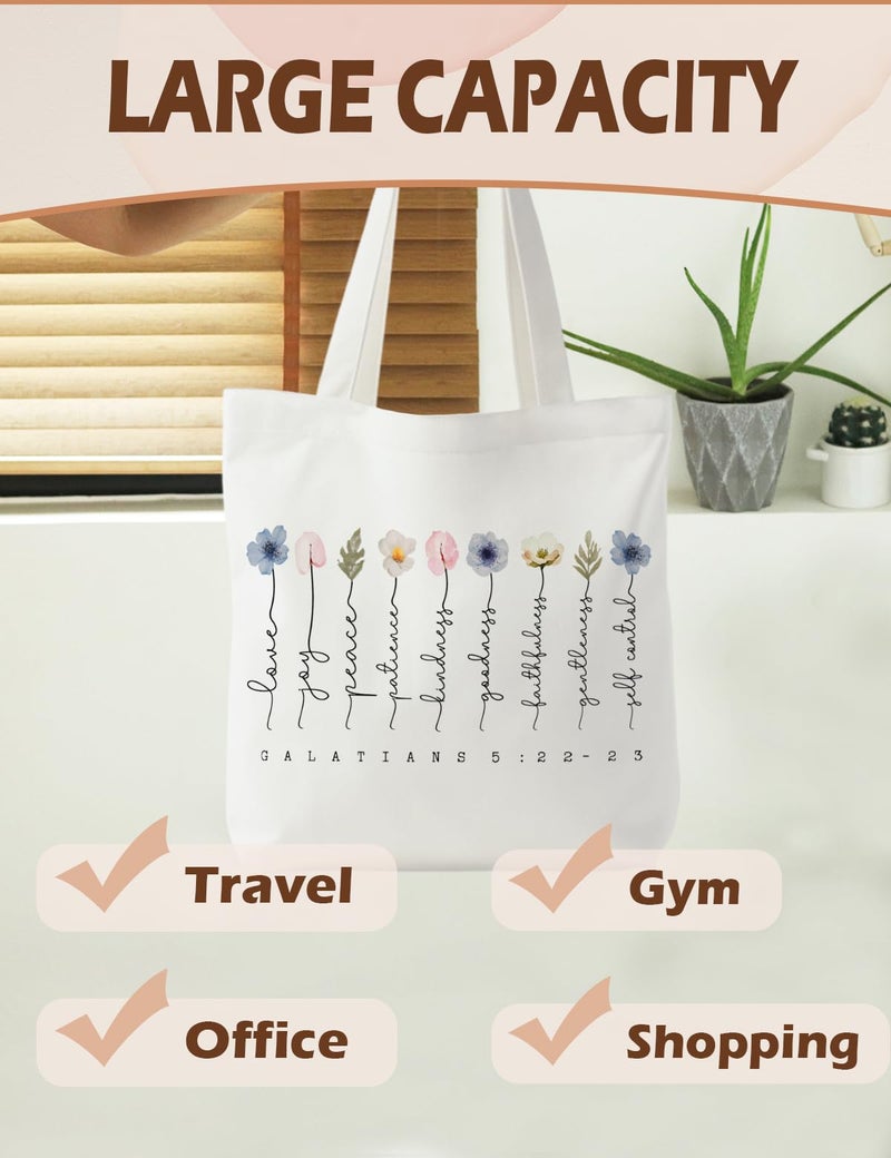Supwhd Bible Bags for Women, Christian Tote Bag, Fruit of the Spirit Galatians 5:22-23, Bible Verse Christian Canvas Tote Bags Gifts for Women - Image 4