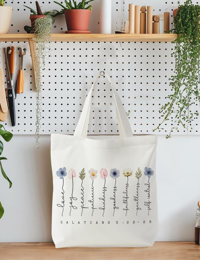 Supwhd Bible Bags for Women, Christian Tote Bag, Fruit of the Spirit Galatians 5:22-23, Bible Verse Christian Canvas Tote Bags Gifts for Women - Image 2
