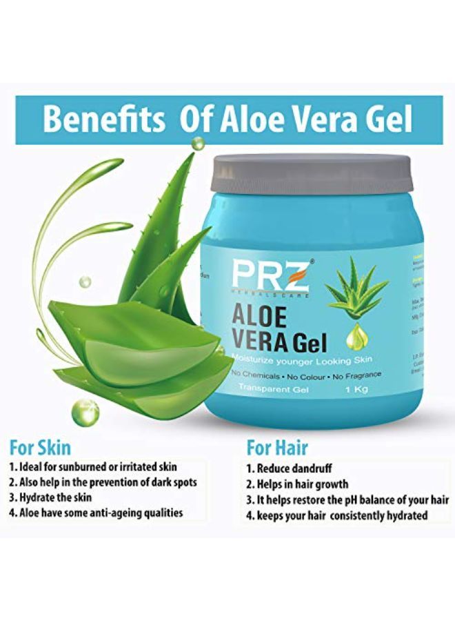 PRZ جل الصبار الطبيعي النقي بنسبة 100% الشفاف (1 كجم) لترطيب الجسم والوجه، جل الشعر، جل تجميل البشرة متعدد الأغراض، ندبات حب الشباب، علاج البشرة المتوهجة والمشرقة - Image 5