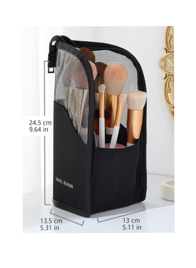 حامل فرش المكياج، حقيبة فرش المكياج المنظمة، حقيبة أدوات الزينة المقاومة للماء، حامل أكواب المكياج، أكياس مستحضرات التجميل الشبكية المزودة بسحاب - Image 5