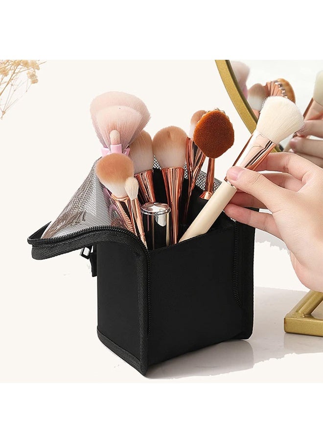 حامل فرش المكياج، حقيبة فرش المكياج المنظمة، حقيبة أدوات الزينة المقاومة للماء، حامل أكواب المكياج، أكياس مستحضرات التجميل الشبكية المزودة بسحاب - Image 3