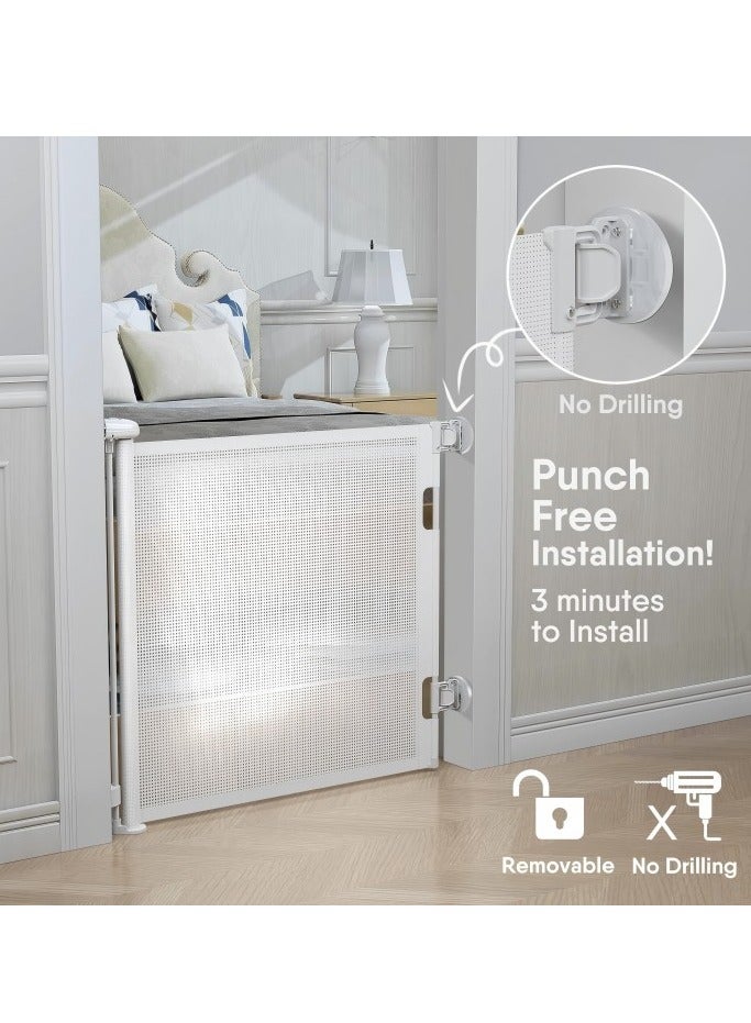 Retractable Baby Gate, Baby Gate for Smooth Wall No Drilling, Adjustable Width and Height, Pet Gate for Doorway, Staircase, Indoor, Outdoor (white, 71 x 34) - Image 2