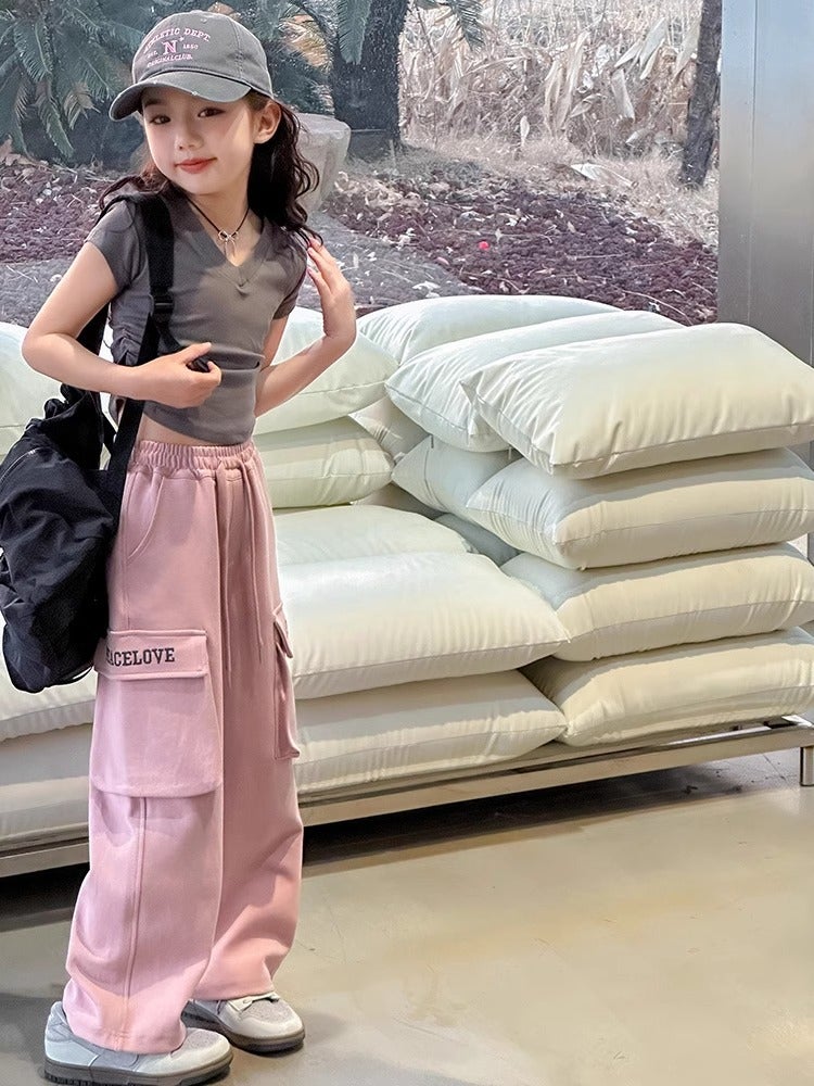 Girls' Workwear Casual Pants Children'S Sports Pants Girls' Spring Loose Straight Wide Leg Pants - Image 4