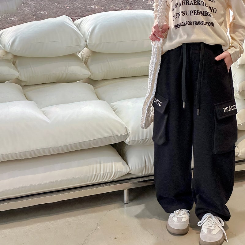 Girls' Workwear Casual Pants Children'S Sports Pants Girls' Spring Loose Straight Wide Leg Pants - Image 1