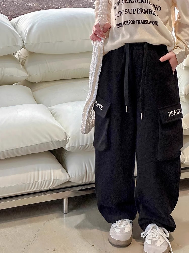 Girls' Workwear Casual Pants Children'S Sports Pants Girls' Spring Loose Straight Wide Leg Pants - Image 5