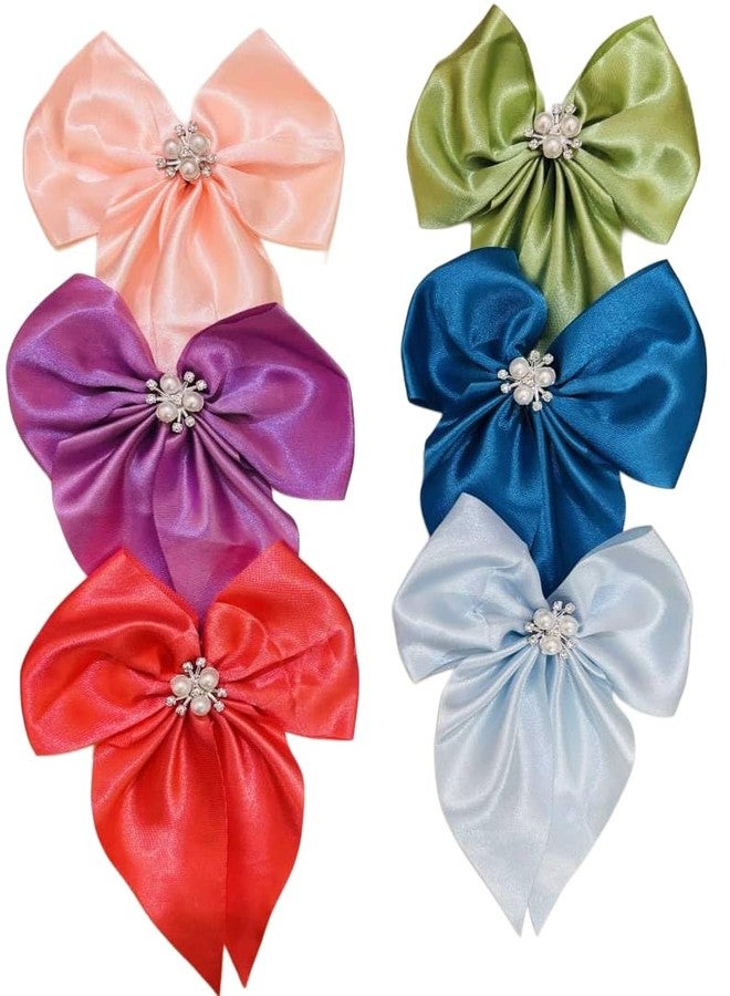 MINTA 6 PCS Pcs Bow Hair Clips for Women Girls Hair Bows 6 Solid Colors Handmade Soft Fabric Bowknot French Barrettes Hair Accessories|MULTICOLOR - Image 1
