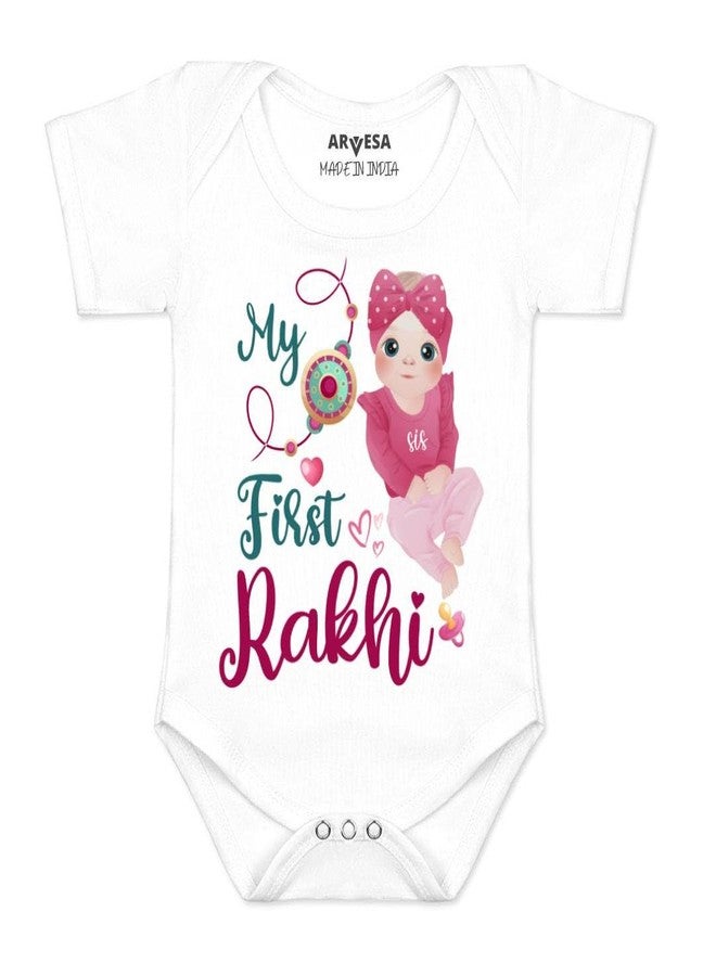 ARVESA My First Rakhi R-984 Rakhi Bodysuit, Sleepsuits, Rompers For New Born Baby Clothes 0-3 Months Unisex Stylish Dress For Baby Boy & Girl, Newborn Infant Outfit - Image 1