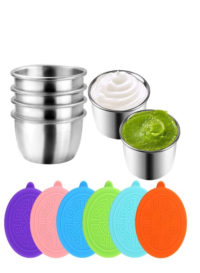 جوييي مجموعة أكواب توابل جويي المكونة من 6 قطع مع أغطية سيليكون ملونة، سعة 50 مل، مصنوعة من المعدن المقاوم للتسرب، أكواب صلصة صغيرة من الفولاذ المقاوم للصدأ، مثالية للنزهات الخارجية، حفلات الشواء، وتخزين الصلصات أثناء التخييم. - Image 3