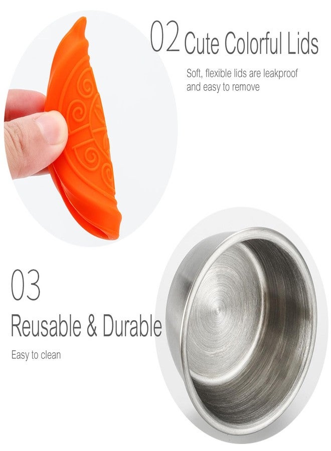 جوييي مجموعة أكواب توابل جويي المكونة من 6 قطع مع أغطية سيليكون ملونة، سعة 50 مل، مصنوعة من المعدن المقاوم للتسرب، أكواب صلصة صغيرة من الفولاذ المقاوم للصدأ، مثالية للنزهات الخارجية، حفلات الشواء، وتخزين الصلصات أثناء التخييم. - Image 4