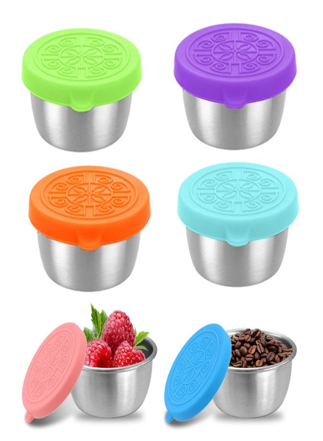 جوييي مجموعة أكواب توابل جويي المكونة من 6 قطع مع أغطية سيليكون ملونة، سعة 50 مل، مصنوعة من المعدن المقاوم للتسرب، أكواب صلصة صغيرة من الفولاذ المقاوم للصدأ، مثالية للنزهات الخارجية، حفلات الشواء، وتخزين الصلصات أثناء التخييم. - Image 1