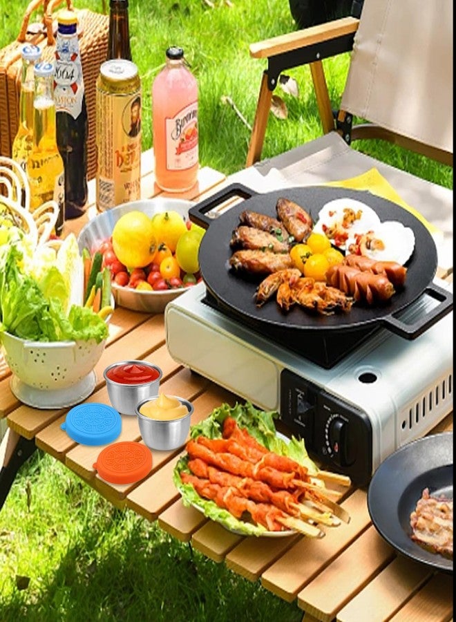 جوييي مجموعة أكواب توابل جويي المكونة من 6 قطع مع أغطية سيليكون ملونة، سعة 50 مل، مصنوعة من المعدن المقاوم للتسرب، أكواب صلصة صغيرة من الفولاذ المقاوم للصدأ، مثالية للنزهات الخارجية، حفلات الشواء، وتخزين الصلصات أثناء التخييم. - Image 2