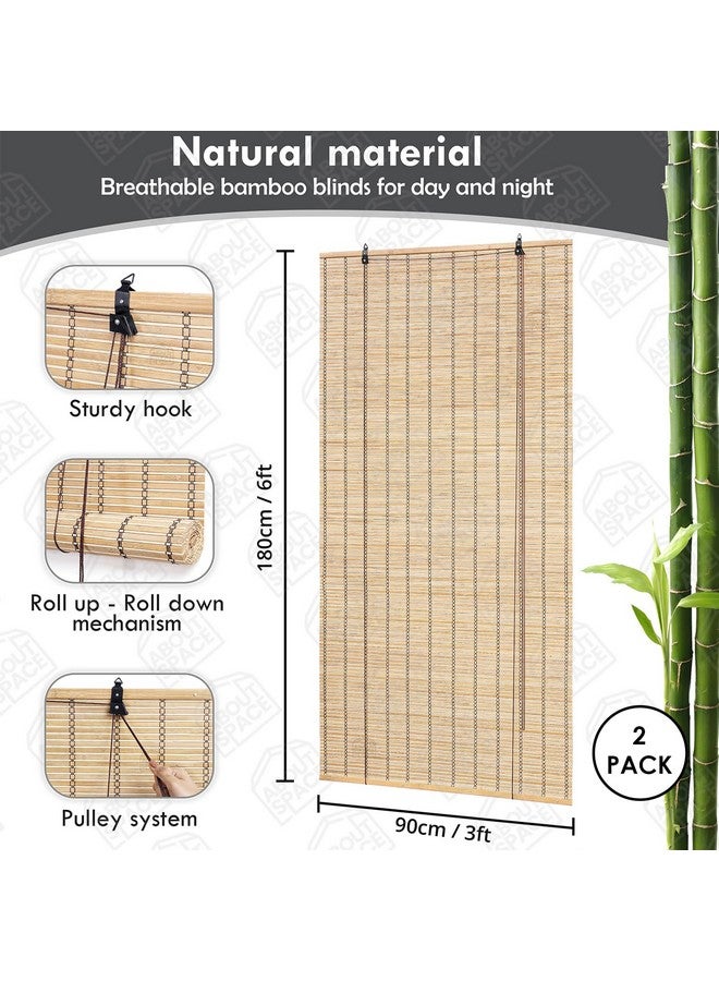 ABOUT SPACE 2 Pcs Bamboo Curtains - W 3 ft x H 6 ft - Rope Mechanism Roll Up Down Bamboo Shade for Sunlight, Dust Protection Window Chick Blinds for Balcony, Restaurant, Dhaba, Hotel, Resort - Image 2