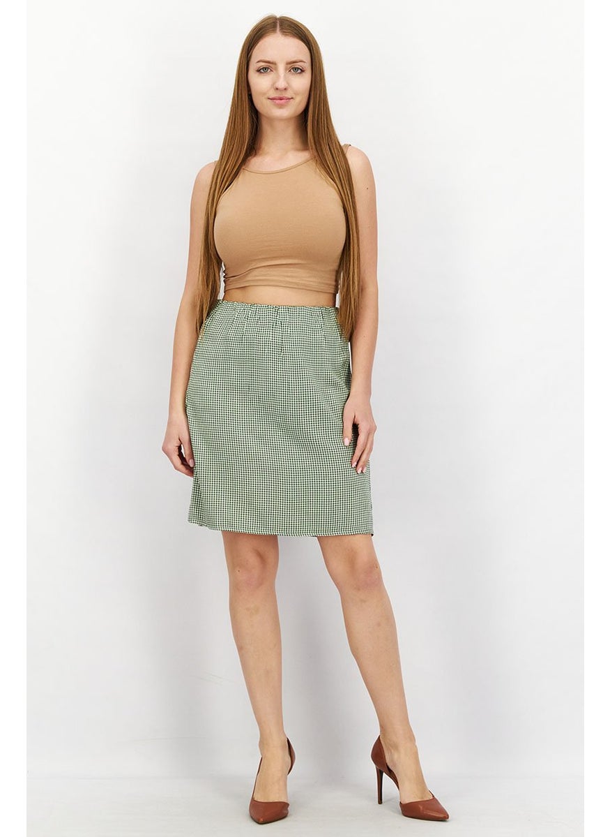 rvca Women Regular Fit Window Pane Skirt, Green and White Combo  - Image 3