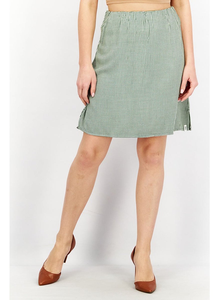 rvca Women Regular Fit Window Pane Skirt, Green and White Combo  - Image 1