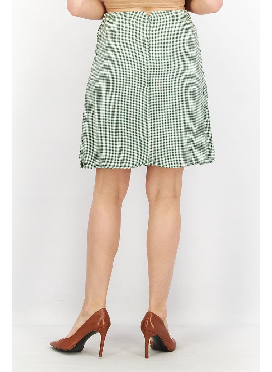 rvca Women Regular Fit Window Pane Skirt, Green and White Combo  - Image 2
