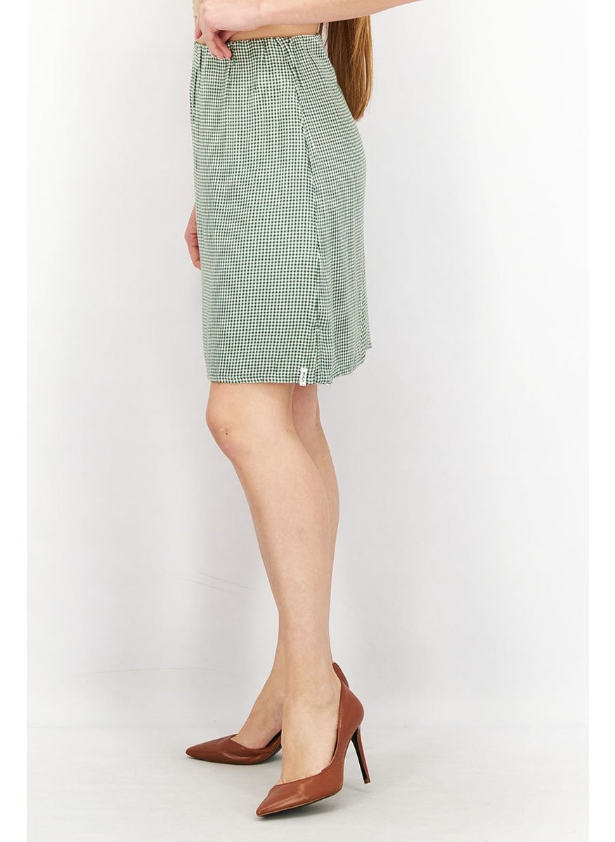 rvca Women Regular Fit Window Pane Skirt, Green and White Combo  - Image 4