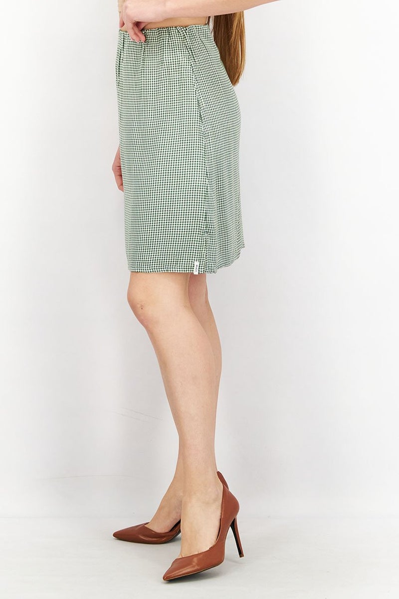 rvca Women Regular Fit Window Pane Skirt, Green and White Combo - Image 2