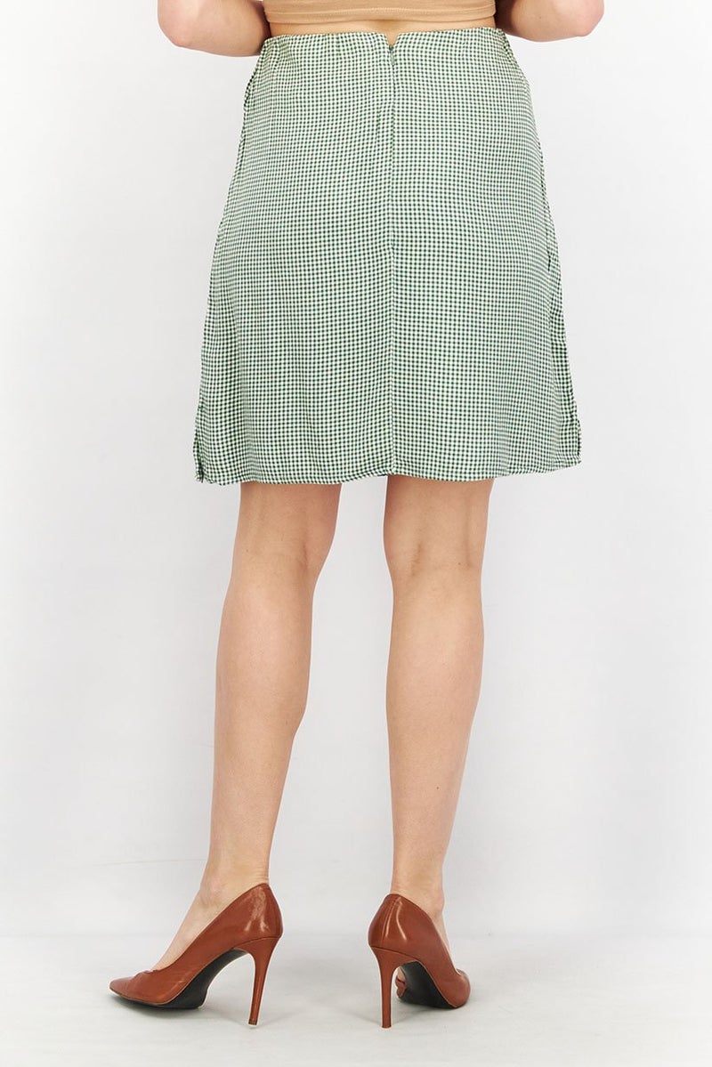rvca Women Regular Fit Window Pane Skirt, Green and White Combo - Image 4
