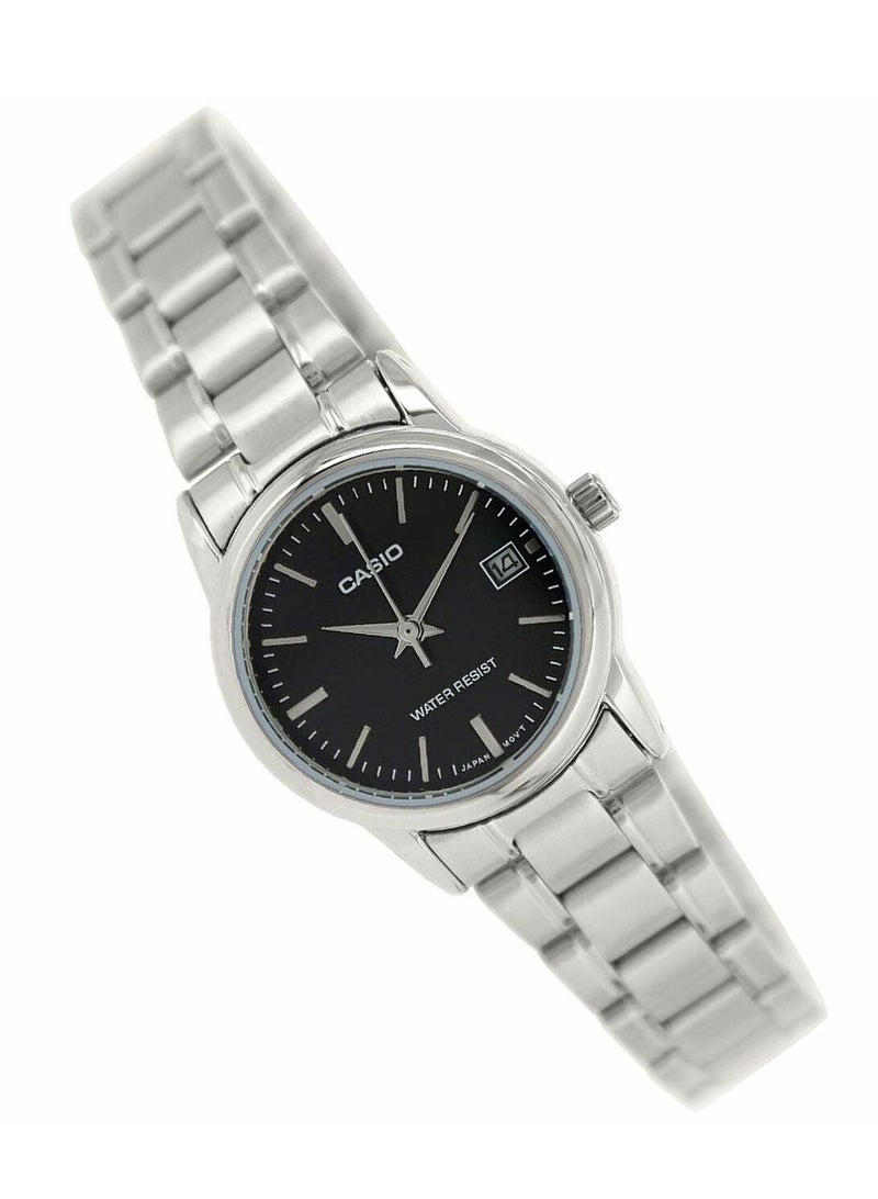 CASIO ساعة كاسيو للرجال والنساء بقرص أسود وسوار من الفولاذ المقاوم للصدأ - MTP/LTP-V002D-1AUDF - Image 3