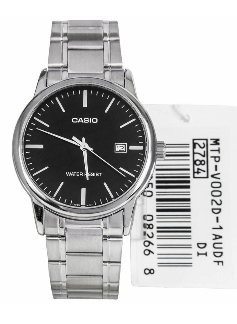 CASIO ساعة كاسيو للرجال والنساء بقرص أسود وسوار من الفولاذ المقاوم للصدأ - MTP/LTP-V002D-1AUDF - Image 2