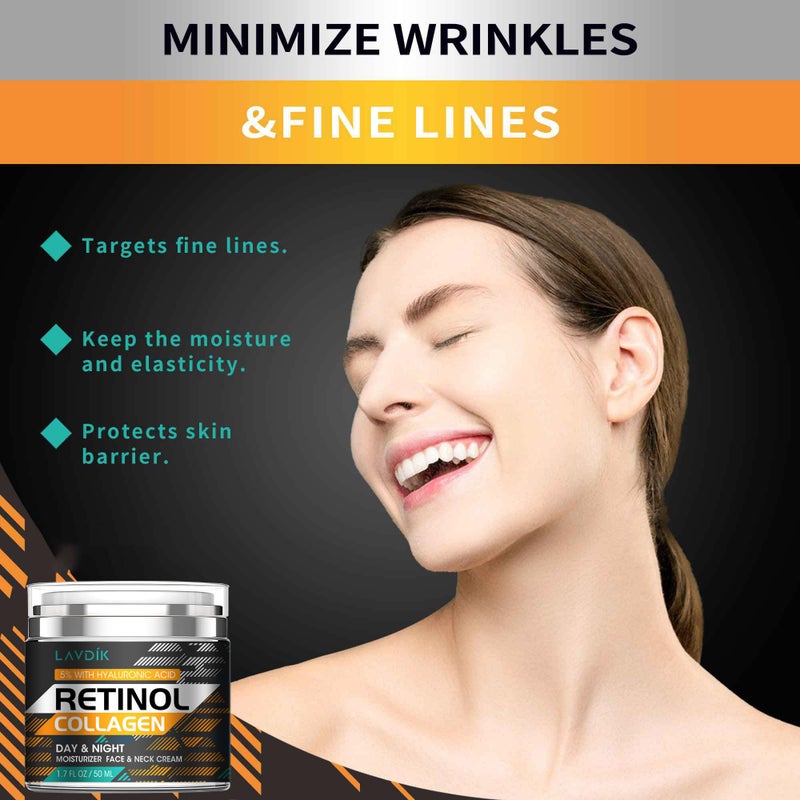 LAVDIK Retinol Cream for Face with Hyaluronic Acid, Moisturizer Anti Aging Collagen Cream for Women and Men, Reduce Wrinkles, Fine Lines, Day and Night,1.7 Fl Oz - Image 2