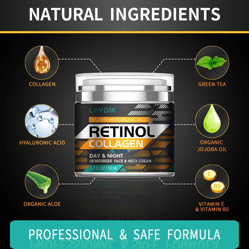 LAVDIK Retinol Cream for Face with Hyaluronic Acid, Moisturizer Anti Aging Collagen Cream for Women and Men, Reduce Wrinkles, Fine Lines, Day and Night,1.7 Fl Oz - Image 5