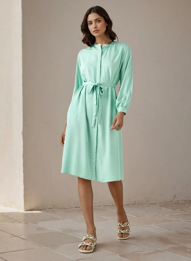 Splash FAV Shirt Midi Rayon Dress with Mandarin Collar