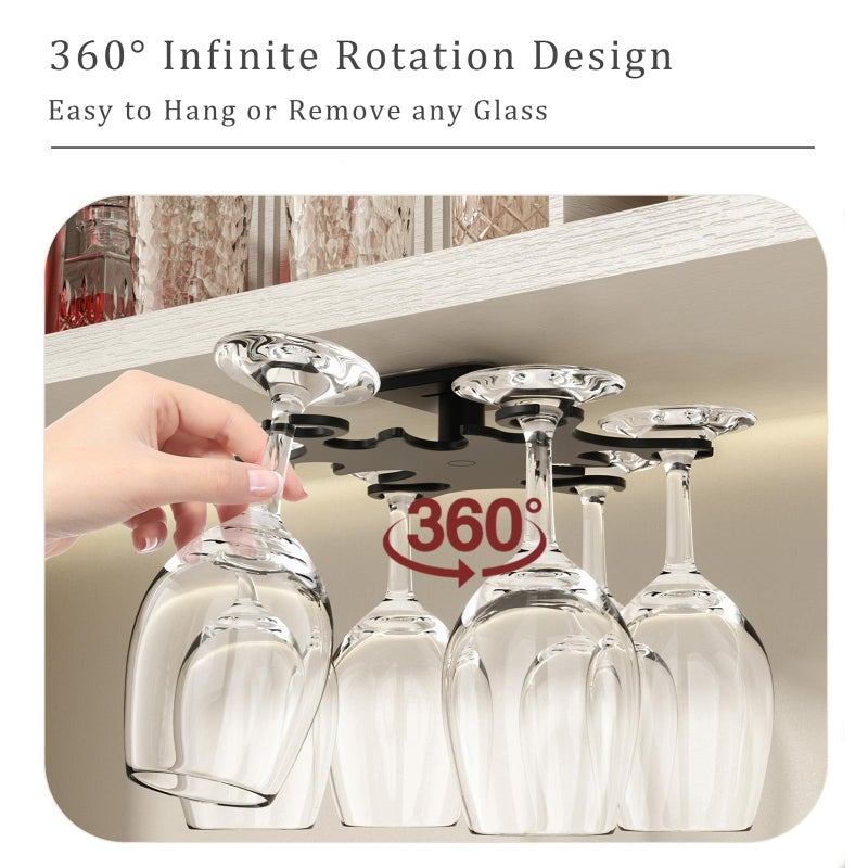 Vaisoeny Under Cabinet Wine Glass Holder, 360Â° Infinitely Rotating Wine Glass Holder, No Drilling Wine Glass Rack for Kitchen, Dining and Bar.(Black) - Image 3