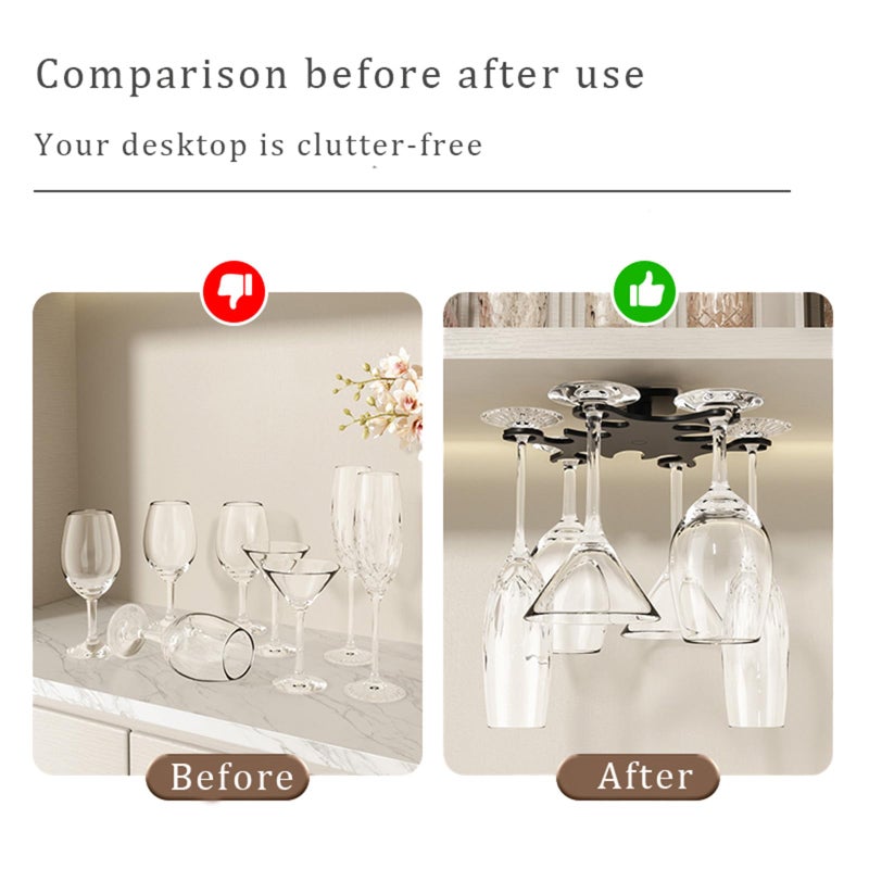Vaisoeny Under Cabinet Wine Glass Holder, 360Â° Infinitely Rotating Wine Glass Holder, No Drilling Wine Glass Rack for Kitchen, Dining and Bar.(Black) - Image 2