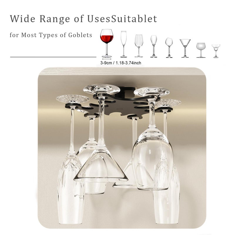 Vaisoeny Under Cabinet Wine Glass Holder, 360Â° Infinitely Rotating Wine Glass Holder, No Drilling Wine Glass Rack for Kitchen, Dining and Bar.(Black) - Image 4