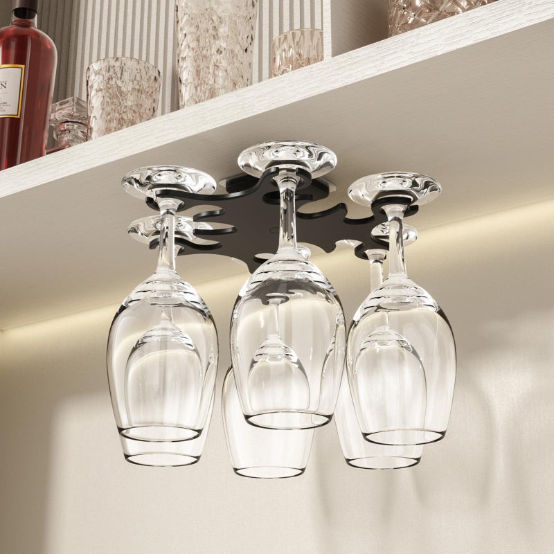 Vaisoeny Under Cabinet Wine Glass Holder, 360Â° Infinitely Rotating Wine Glass Holder, No Drilling Wine Glass Rack for Kitchen, Dining and Bar.(Black) - Image 1