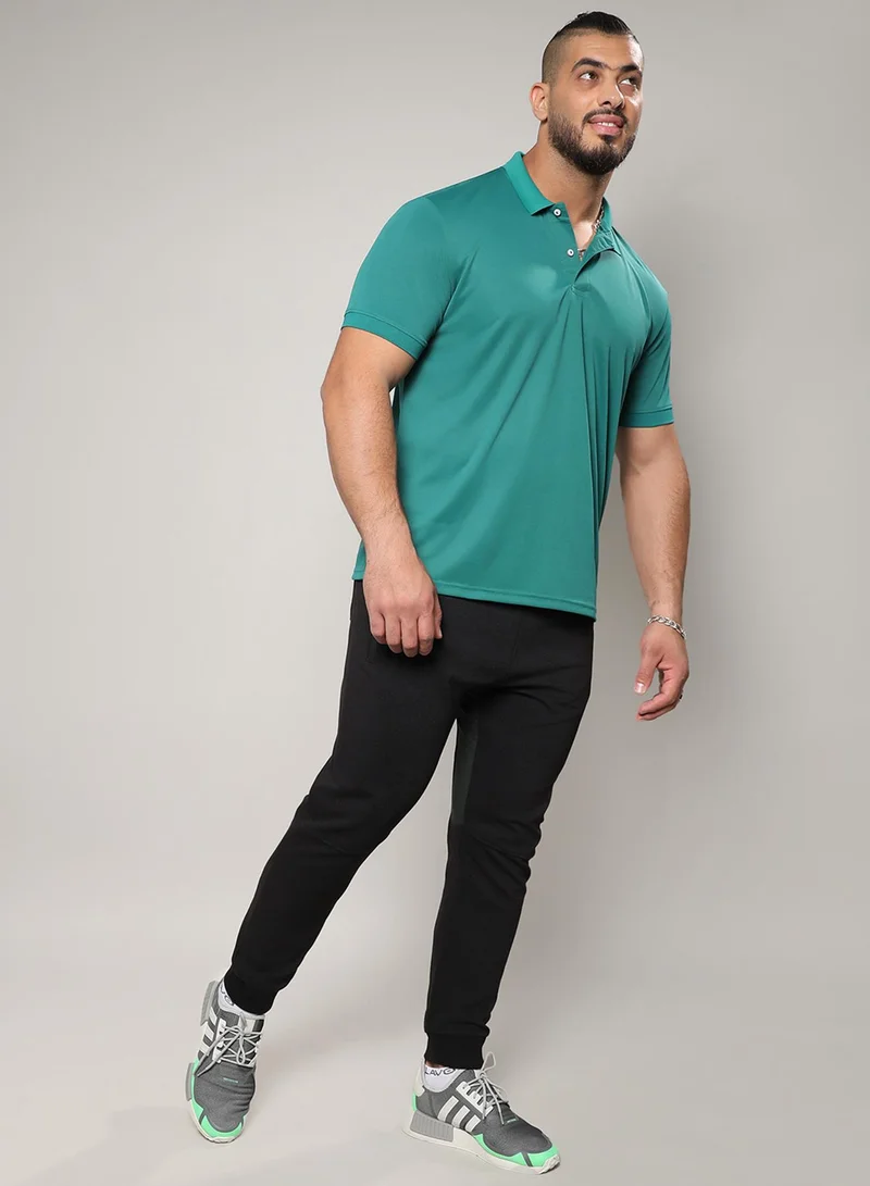 Instafab Plus Instafab Plus Men's Shamrock Green Basic Polo Activewear T-Shirt For Casual Wear | Polo Neck | Short Sleeve | Half-Button Closure | Jersey T-Shirt Crafted With Comfort Fit For Everyday Wear