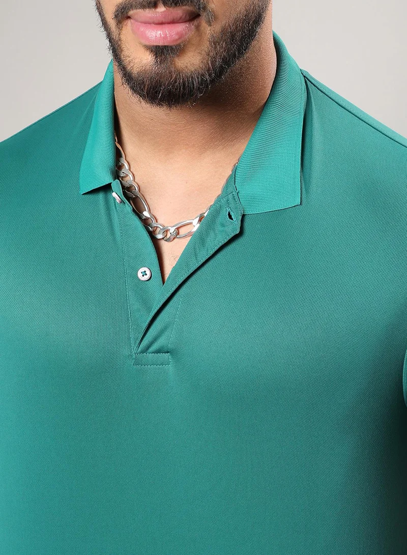 Instafab Plus Instafab Plus Men's Shamrock Green Basic Polo Activewear T-Shirt For Casual Wear | Polo Neck | Short Sleeve | Half-Button Closure | Jersey T-Shirt Crafted With Comfort Fit For Everyday Wear