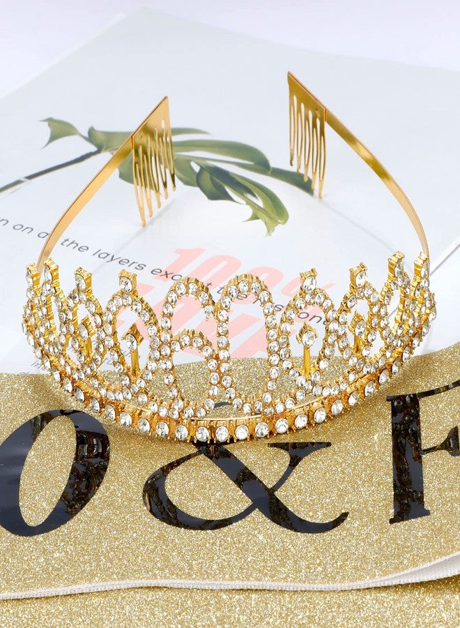 Vovii 60th Birthday Decorations for Women Sparkling 60th Birthday Sash and Tiara Set with Rhinestone 60 and Pearl Pin, Golden Metallic Shine Party Accessories - Image 5