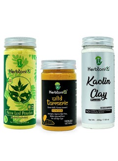 Herbtoniq Neem Wild Turmeric And Kaolin Clay Powder For Face Pack Acne Depigmentation Pack Of 3 (475 G)  - Image 1