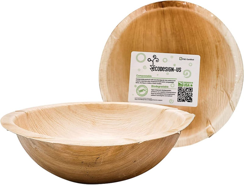 ECODESIGNUS 40 oz Palm Leaf Serving Bowls 8 Natural Disposable Deep Bowls RusticStyle Dinnerware for Parties and Catering Palm Leaf Alternative to Bamboo Plates