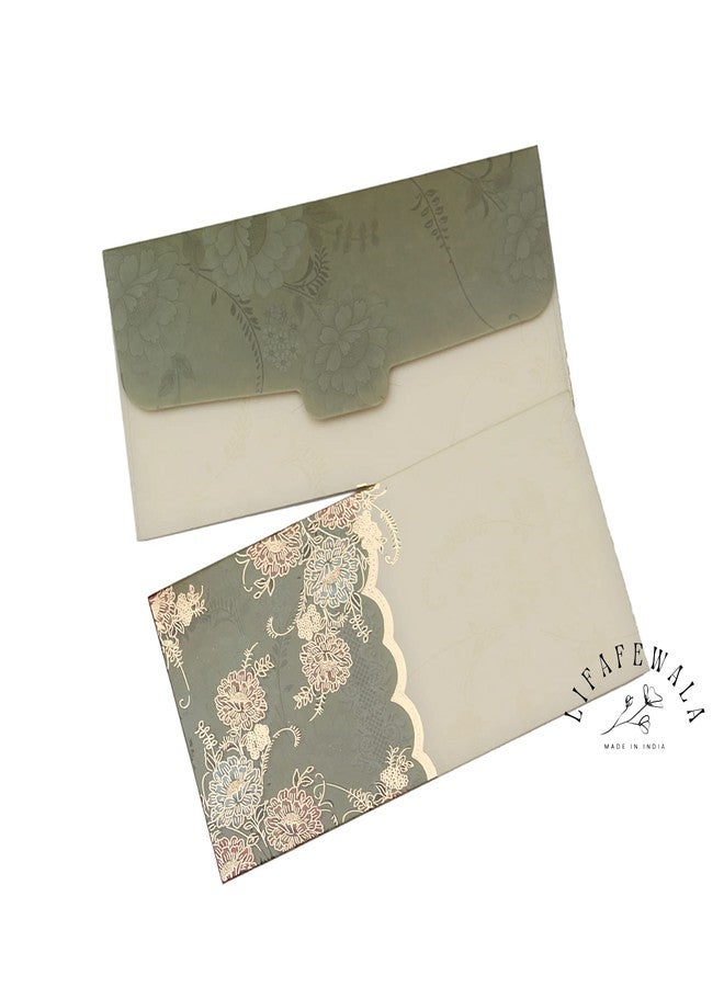 LIFAFEWALA Designer Print Small Flower Design Shagun Envelopes For Gifting, Weddings,etc Color Half Green| Pack of 10 | - Image 4