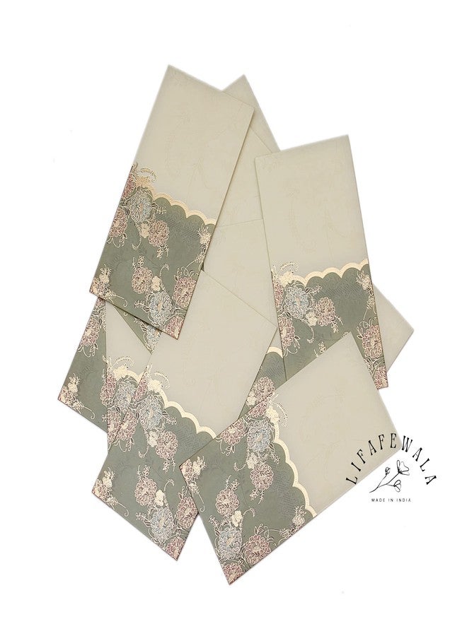 LIFAFEWALA Designer Print Small Flower Design Shagun Envelopes For Gifting, Weddings,etc Color Half Green| Pack of 10 | - Image 3