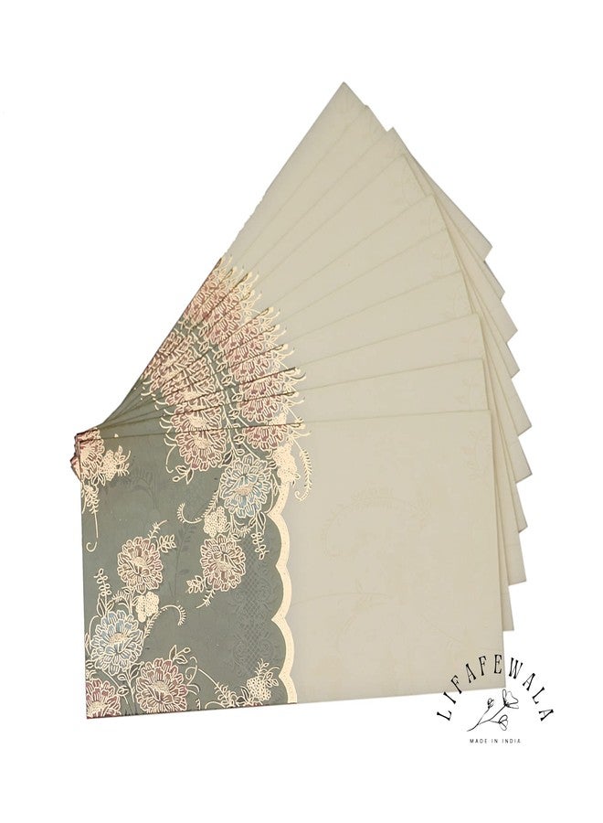 LIFAFEWALA Designer Print Small Flower Design Shagun Envelopes For Gifting, Weddings,etc Color Half Green| Pack of 10 | - Image 5
